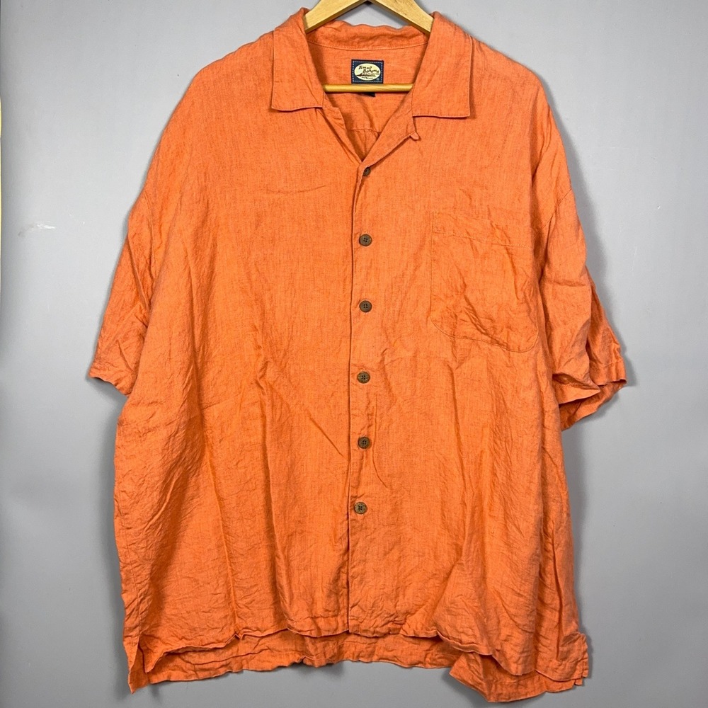 Tommy Bahama 100% Linen Shirt Relaxed Fit Mens Size XXL Orange Tropical